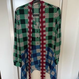 NWOT US 4 silk Mary Katrantzou geometric print bow shirt